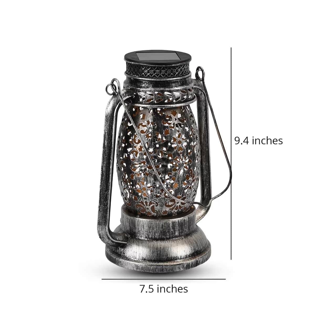 LED Solar Hollowed-Out Design Lantern in Dark Silvertone Metallic Exterior image number 4