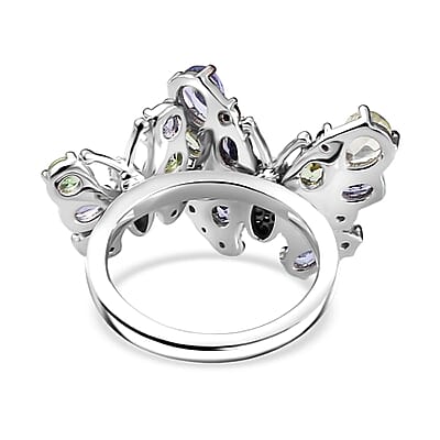 Brazilian Mint Garnet and Multi Gemstone Butterfly Ring in Rhodium Over Sterling Silver (Size 5.0) 2.85 ctw