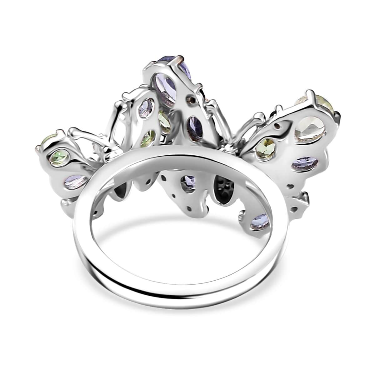 Brazilian Mint Garnet and Multi Gemstone Butterfly Ring in Rhodium Over Sterling Silver (Size 6.0) 2.85 ctw image number 4