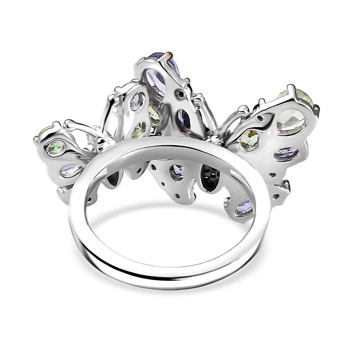 Brazilian Mint Garnet and Multi Gemstone Butterfly Ring in Rhodium Over Sterling Silver (Size 9.0) 2.85 ctw image number 4
