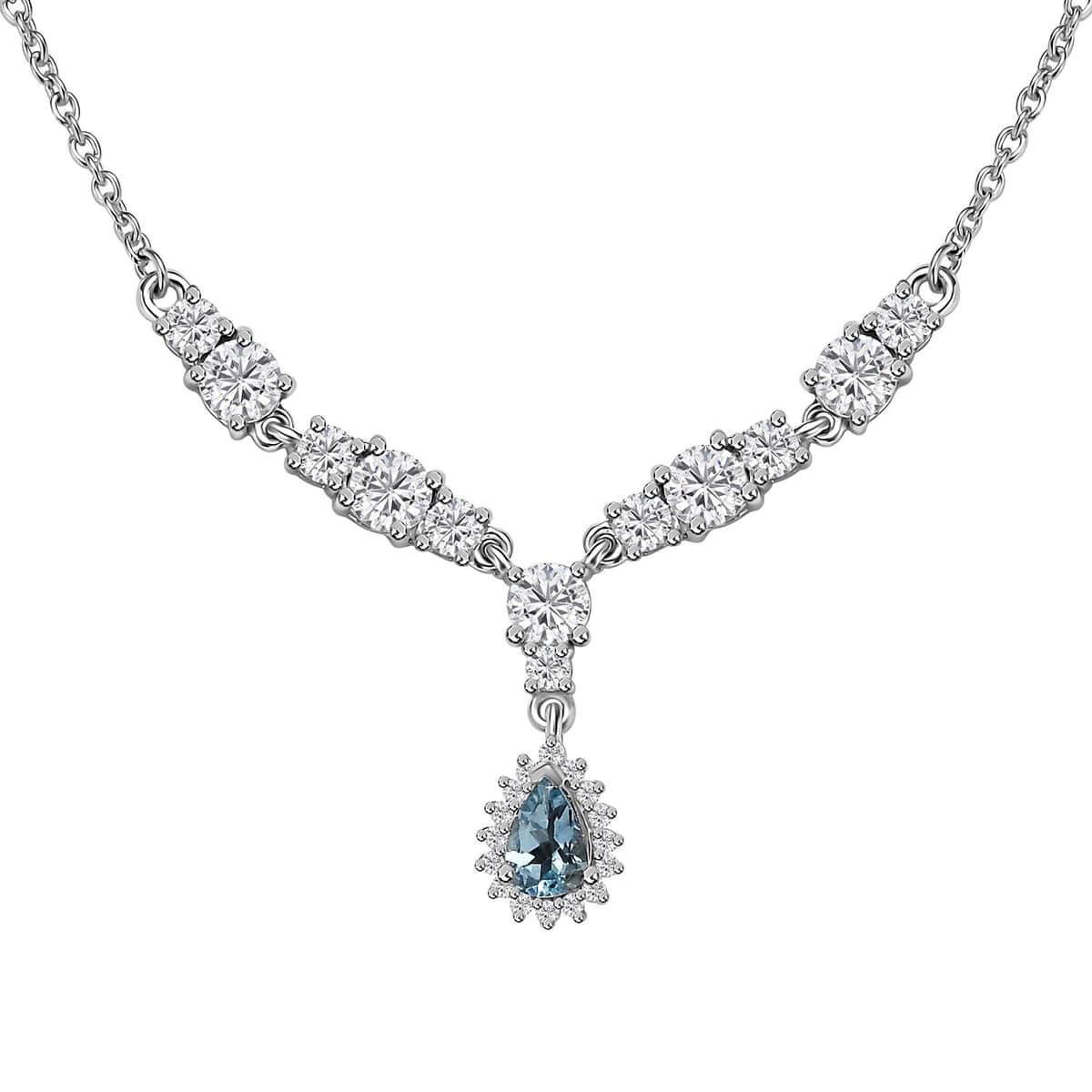 Santa Maria Aquamarine and White Topaz Drop Necklace 18-20 Inches in Rhodium Over Sterling Silver 2.50 ctw image number 0