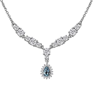 Santa Maria Aquamarine and White Topaz Drop Necklace 18-20 Inches in Rhodium Over Sterling Silver 2.50 ctw