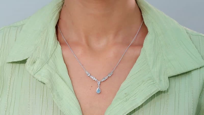 Santa Maria Aquamarine and White Topaz Drop Necklace 18-20 Inches in Rhodium Over Sterling Silver 2.50 ctw