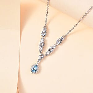 Santa Maria Aquamarine and White Topaz Drop Necklace 18-20 Inches in Rhodium Over Sterling Silver 2.50 ctw