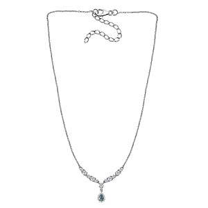 Santa Maria Aquamarine and White Topaz Drop Necklace 18-20 Inches in Rhodium Over Sterling Silver 2.50 ctw