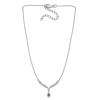 Santa Maria Aquamarine and White Topaz Drop Necklace 18-20 Inches in Rhodium Over Sterling Silver 2.50 ctw