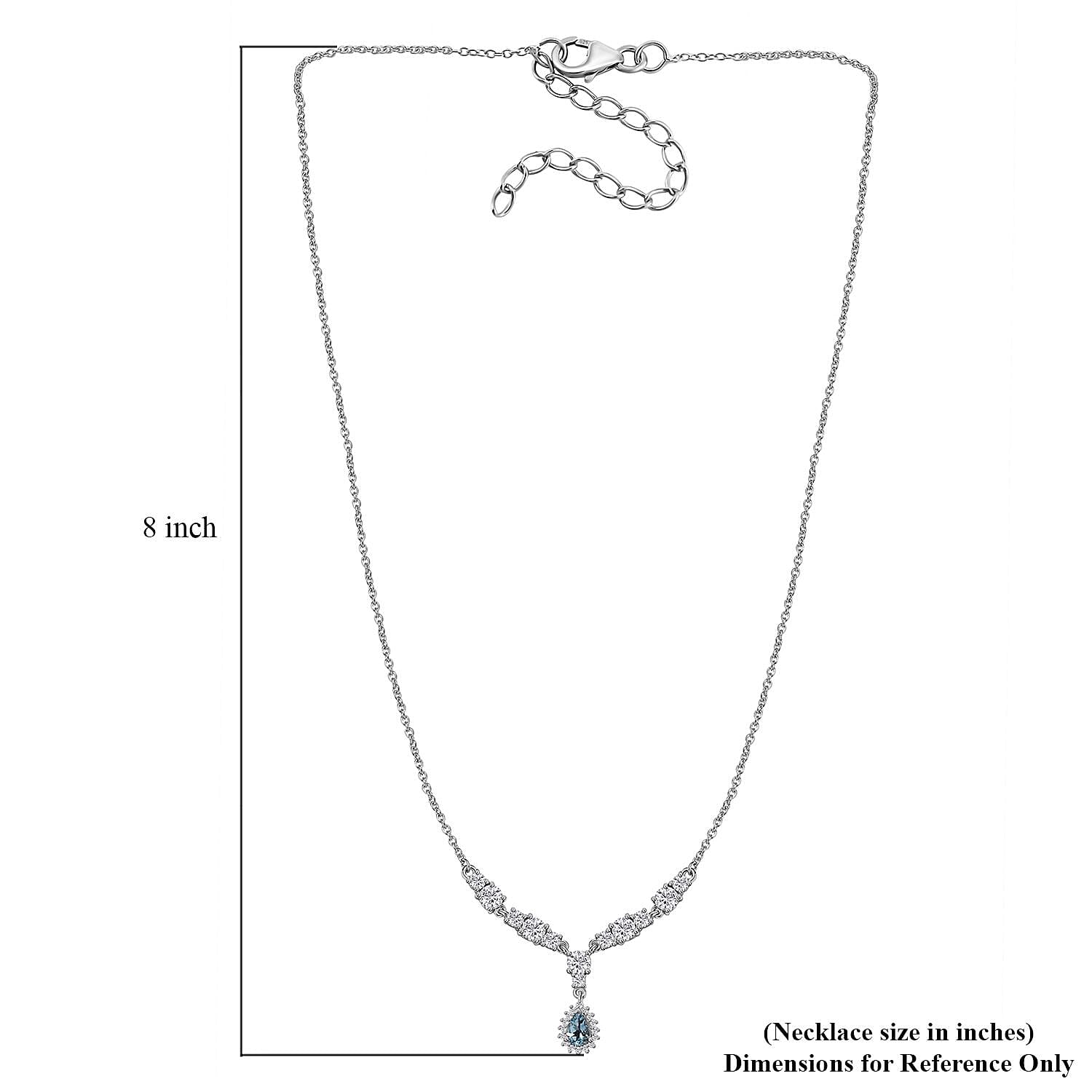 Santa Maria Aquamarine and White Topaz Drop Necklace 18-20 Inches in Rhodium Over Sterling Silver 2.50 ctw