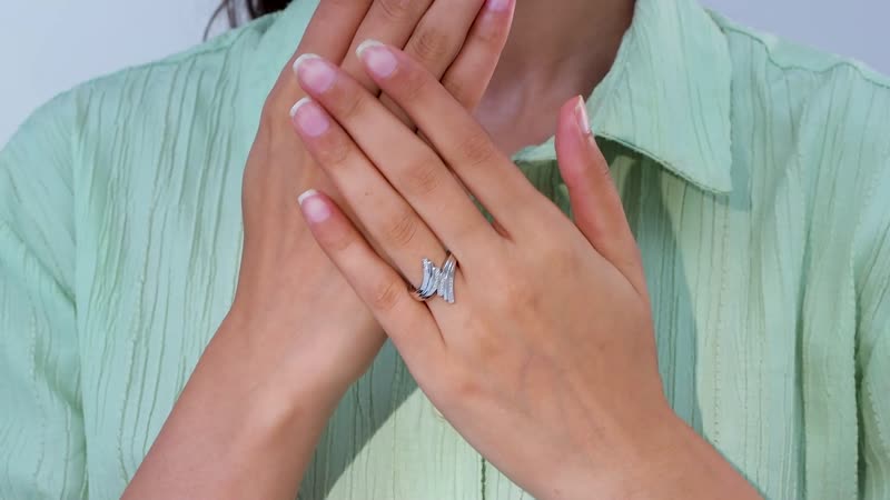 Diamond Bypass Ring in Rhodium Over Sterling Silver (Size 6.0) 0.16 ctw