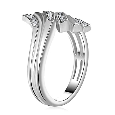 Diamond Bypass Ring in Rhodium Over Sterling Silver (Size 6.0) 0.15 ctw
