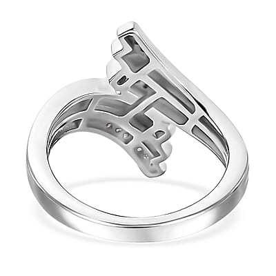 Diamond Bypass Ring in Rhodium Over Sterling Silver (Size 6.0) 0.15 ctw