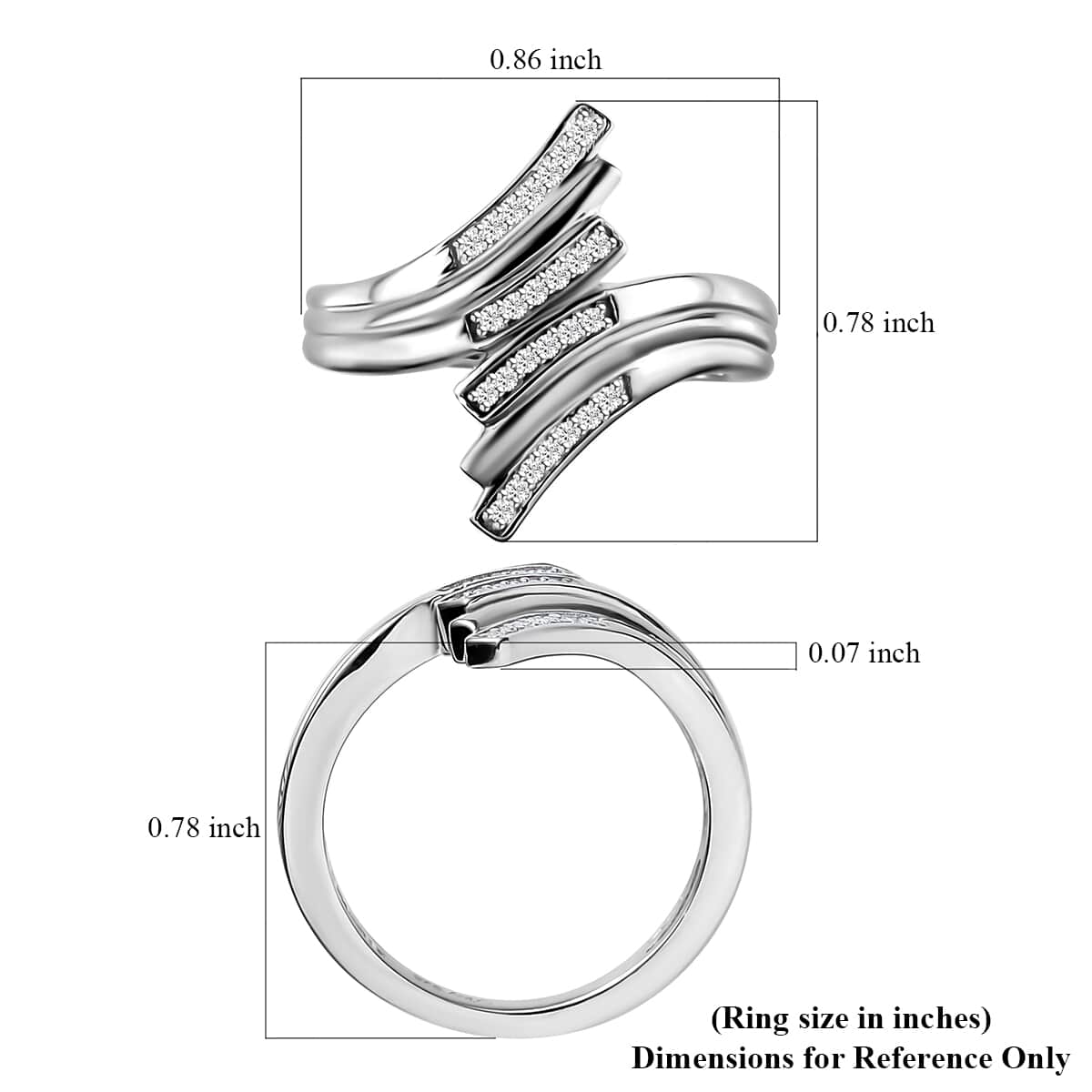 Diamond Bypass Ring in Rhodium Over Sterling Silver (Size 6.0) 0.15 ctw image number 5