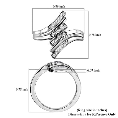 Diamond Bypass Ring in Rhodium Over Sterling Silver (Size 6.0) 0.15 ctw
