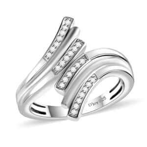 Diamond Bypass Ring in Rhodium Over Sterling Silver (Size 9.0) 0.15 ctw