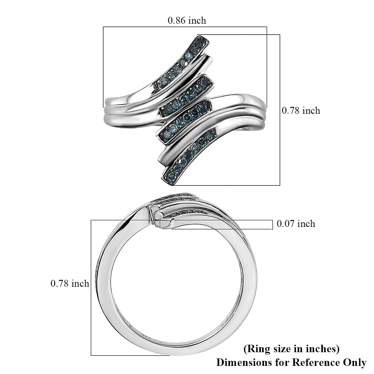 Blue Diamond Bypass Ring in Rhodium Over Sterling Silver (Size 9.0) 0.15 ctw image number 5