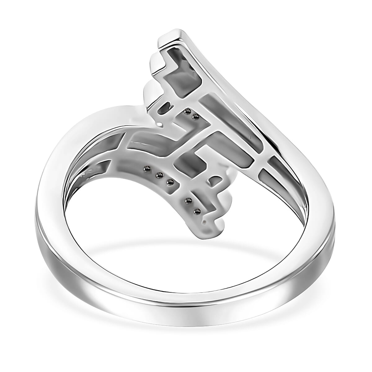 Blue Diamond Bypass Ring in Rhodium Over Sterling Silver (Size 10.0) 0.15 ctw image number 4