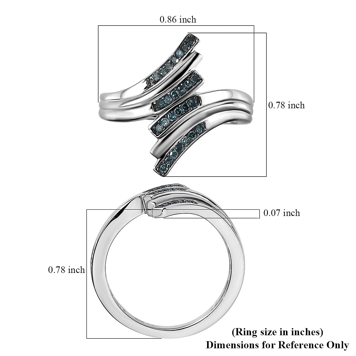 Blue Diamond Bypass Ring in Rhodium Over Sterling Silver (Size 10.0) 0.15 ctw image number 5