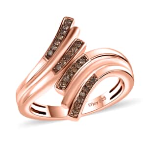 Natural Champagne Diamond Bypass Ring in 18K Vermeil Rose Gold Over Sterling Silver (Size 6.0) 0.15 ctw