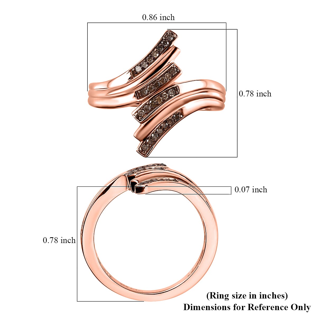 Natural Champagne Diamond Bypass Ring in 18K Vermeil Rose Gold Over Sterling Silver (Size 6.0) 0.15 ctw