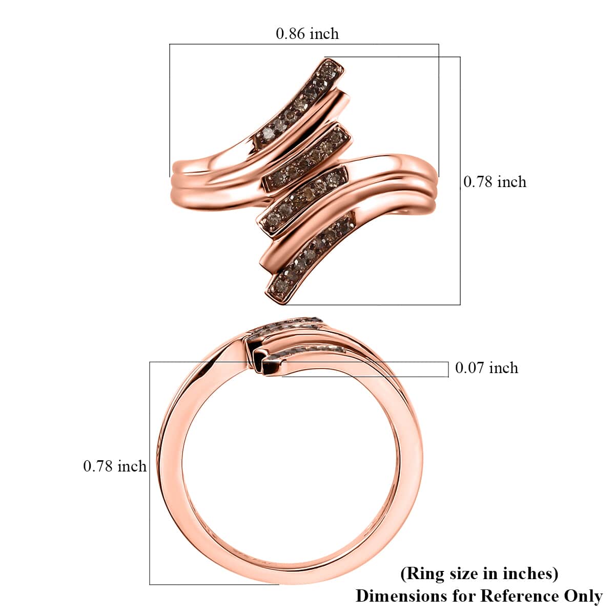 Natural Champagne Diamond Bypass Ring in 18K Vermeil Rose Gold Over Sterling Silver (Size 7.0) 0.15 ctw image number 5