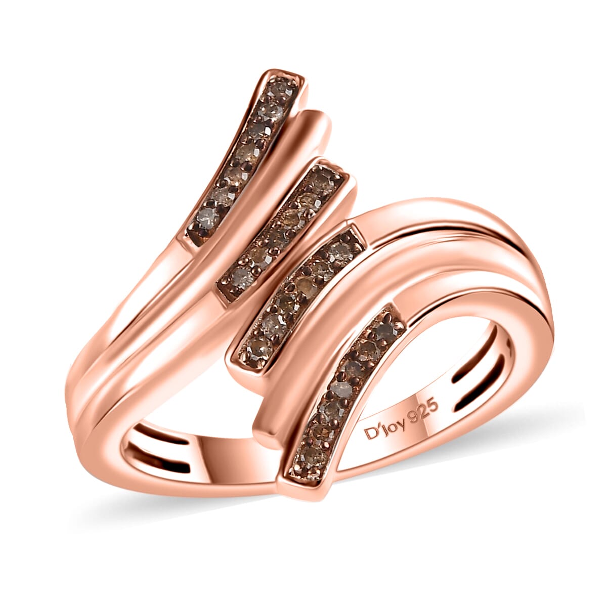 Natural Champagne Diamond Bypass Ring in 18K Vermeil Rose Gold Over Sterling Silver (Size 9.0) 0.15 ctw image number 0