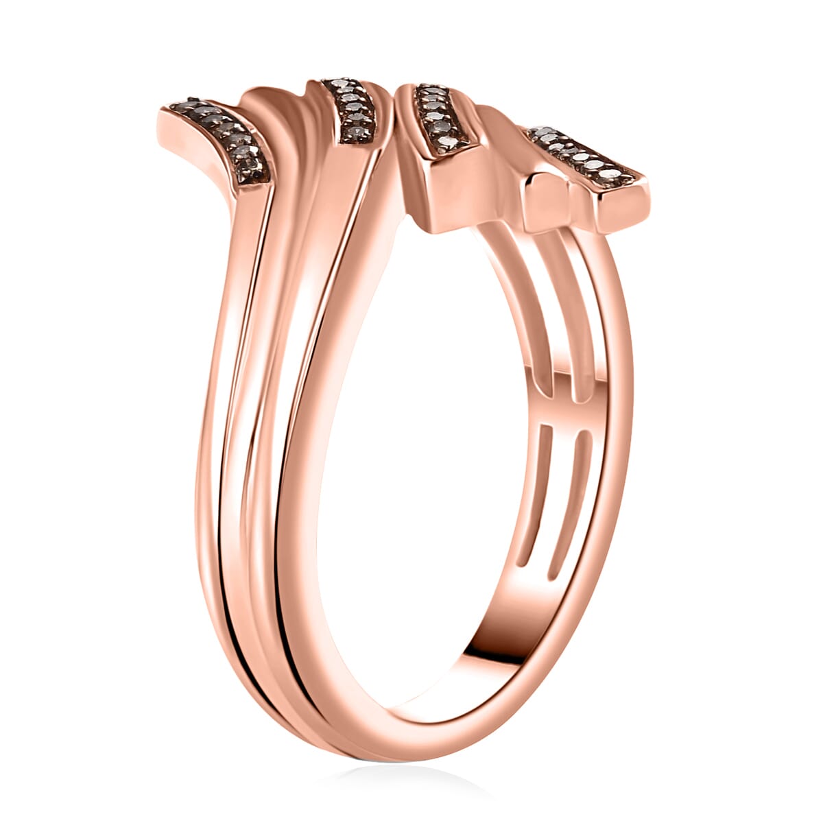 Natural Champagne Diamond Bypass Ring in 18K Vermeil Rose Gold Over Sterling Silver (Size 9.0) 0.15 ctw image number 3