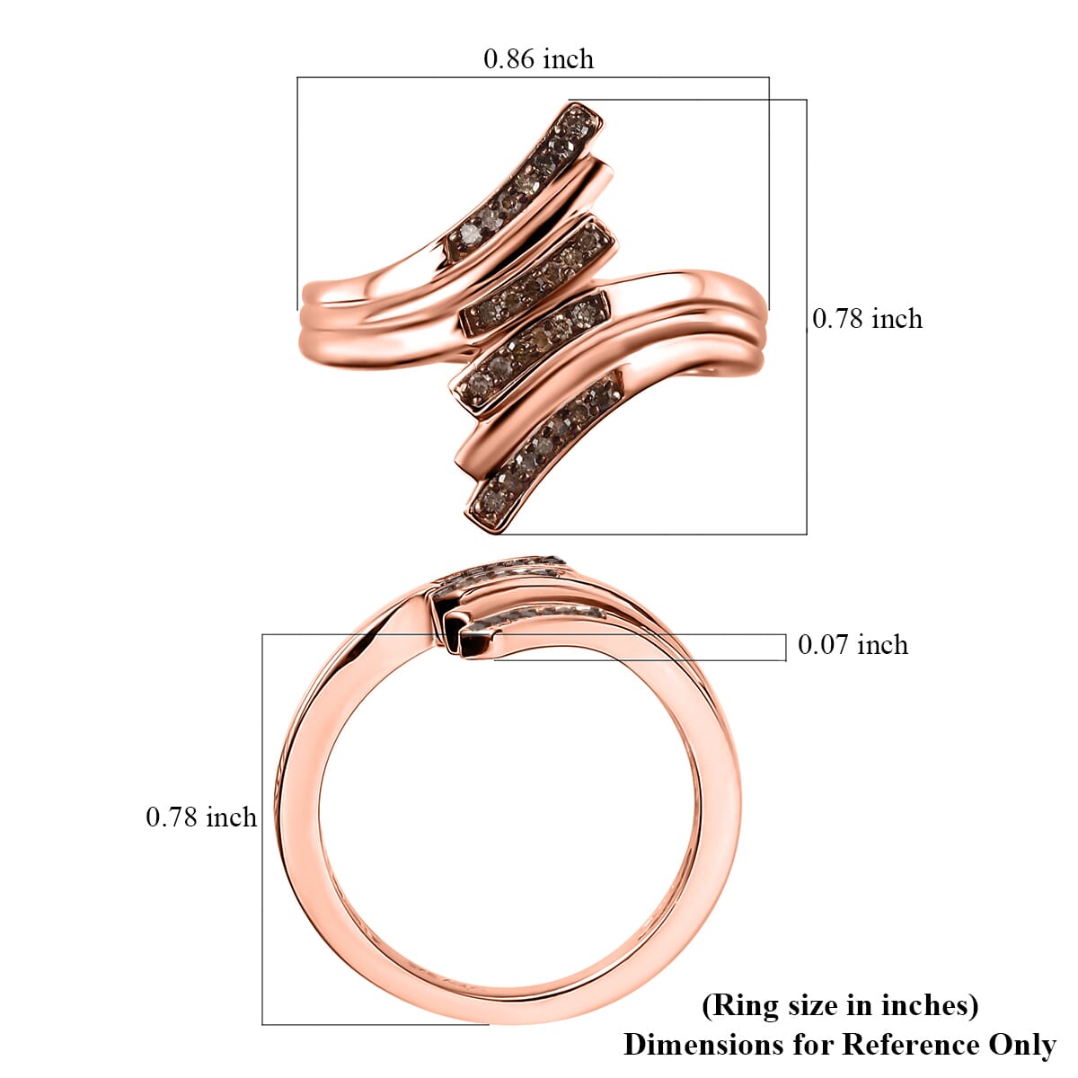 Natural Champagne Diamond Bypass Ring in 18K Vermeil Rose Gold Over Sterling Silver (Size 9.0) 0.15 ctw image number 5