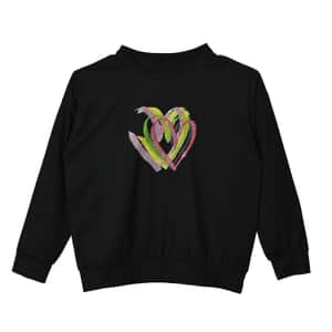 Tamsy Black Round Neck Sparkly Heart Print Long Sleeve Top (S-L)