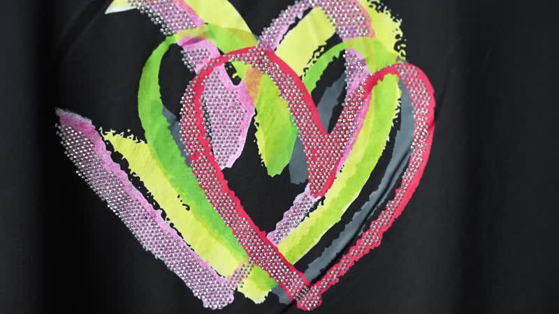 TLV Tamsy Round Neck Sparkly Heart Print Long Sleeve Top (S-L)