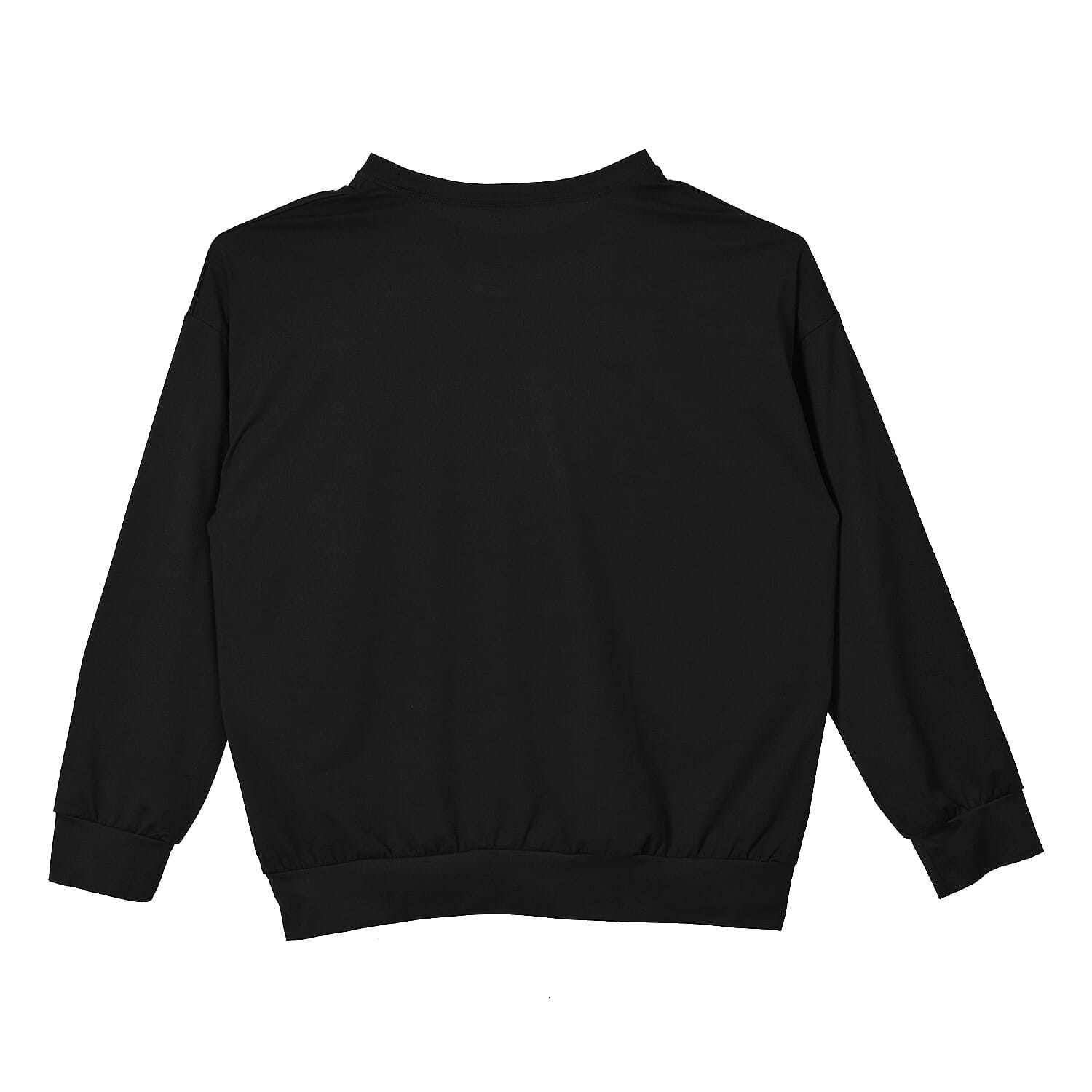 Tamsy Black Round Neck Sparkly Heart Print Long Sleeve Top (S-L)