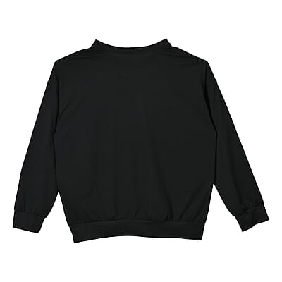 Tamsy Black Round Neck Sparkly Heart Print Long Sleeve Top (S-L)