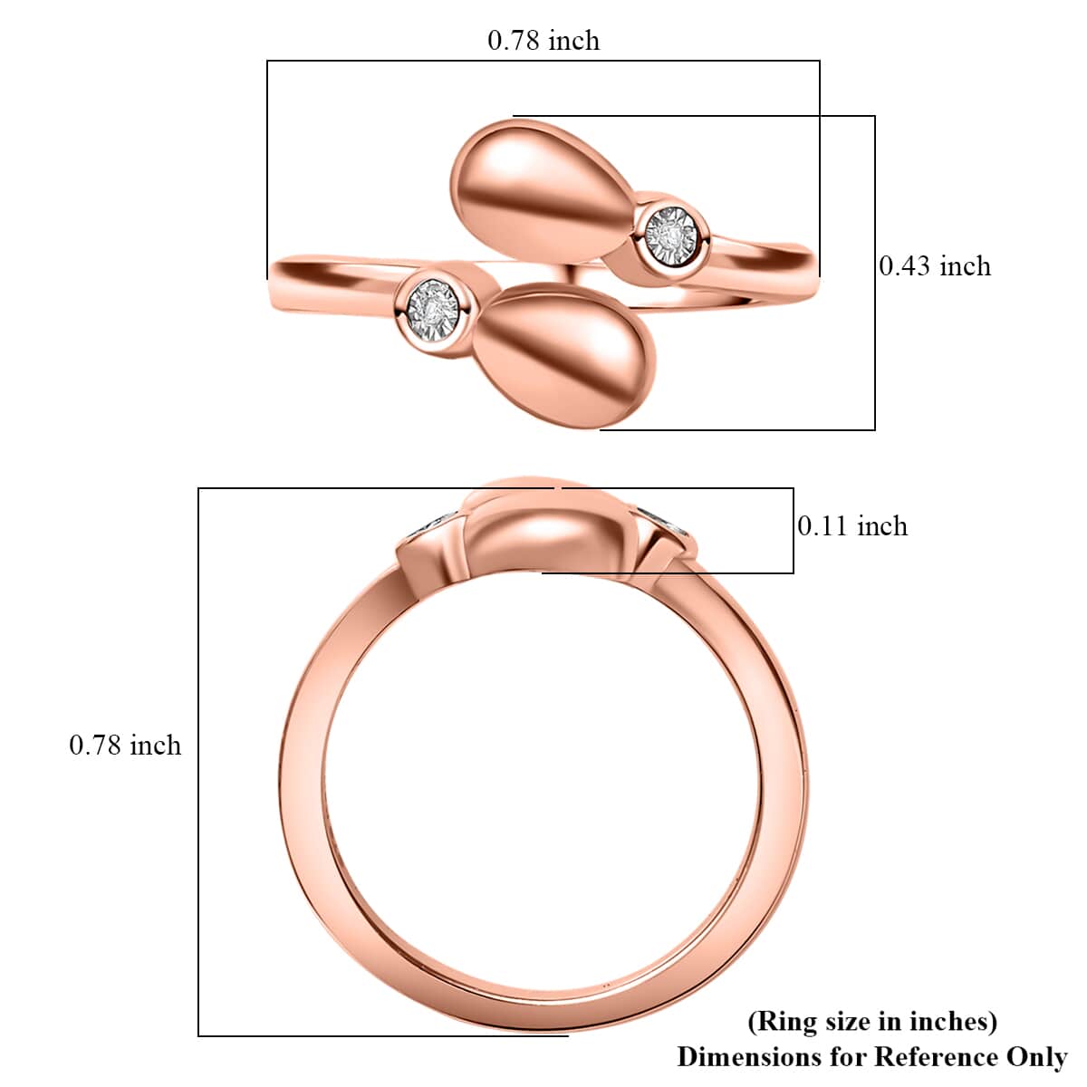 Karis Diamond Accent Bypass Ring in 18K RG Plated (Size 5.0) image number 5