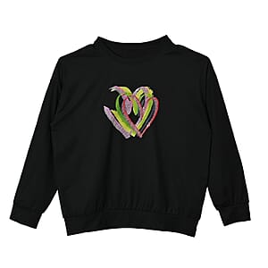 Tamsy Black Round Neck Sparkly Heart Print Long Sleeve Top (L-XL)