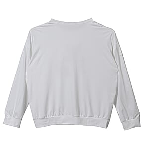 Tamsy White Round Neck Sparkly Dog Print Long Sleeve Top (L-XL)