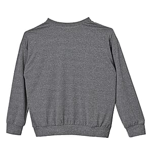 Tamsy Gray Round Neck Sparkly Rose Print Long Sleeve Top (S-L)