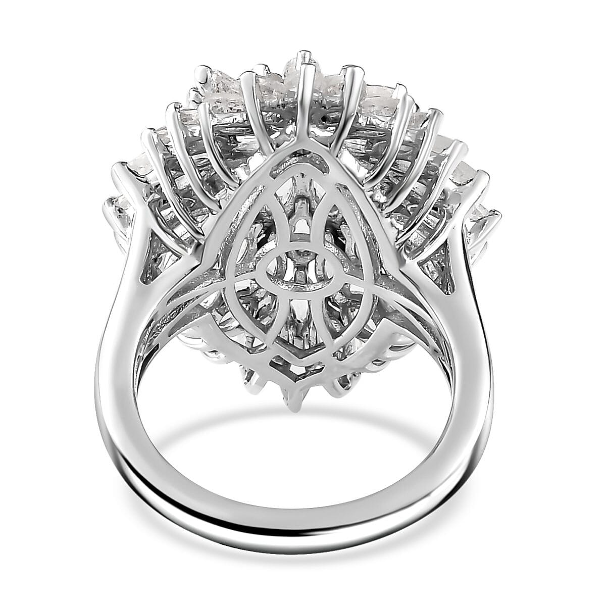 Moon Glow Moonstone Dahlia Floral Sparkle, Star and Moon Ring in Rhodium Over Sterling Silver (Size 6.0) 5.40 ctw