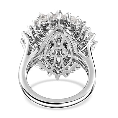 Moon Glow Moonstone Dahlia Floral Sparkle, Star and Moon Ring in Rhodium Over Sterling Silver (Size 6.0) 5.40 ctw