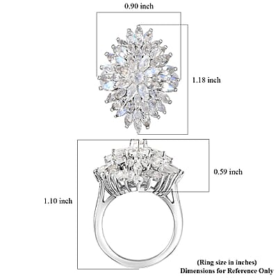 Moon Glow Moonstone Dahlia Floral Sparkle, Star and Moon Ring in Rhodium Over Sterling Silver (Size 6.0) 5.40 ctw