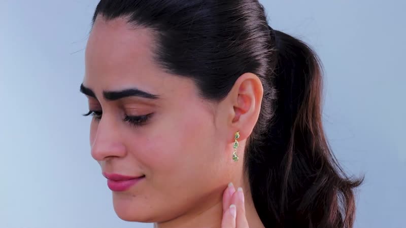 Premium Natural Green Apatite Dangling Earrings in 18K Vermeil YG Over Sterling Silver 1.65 ctw
