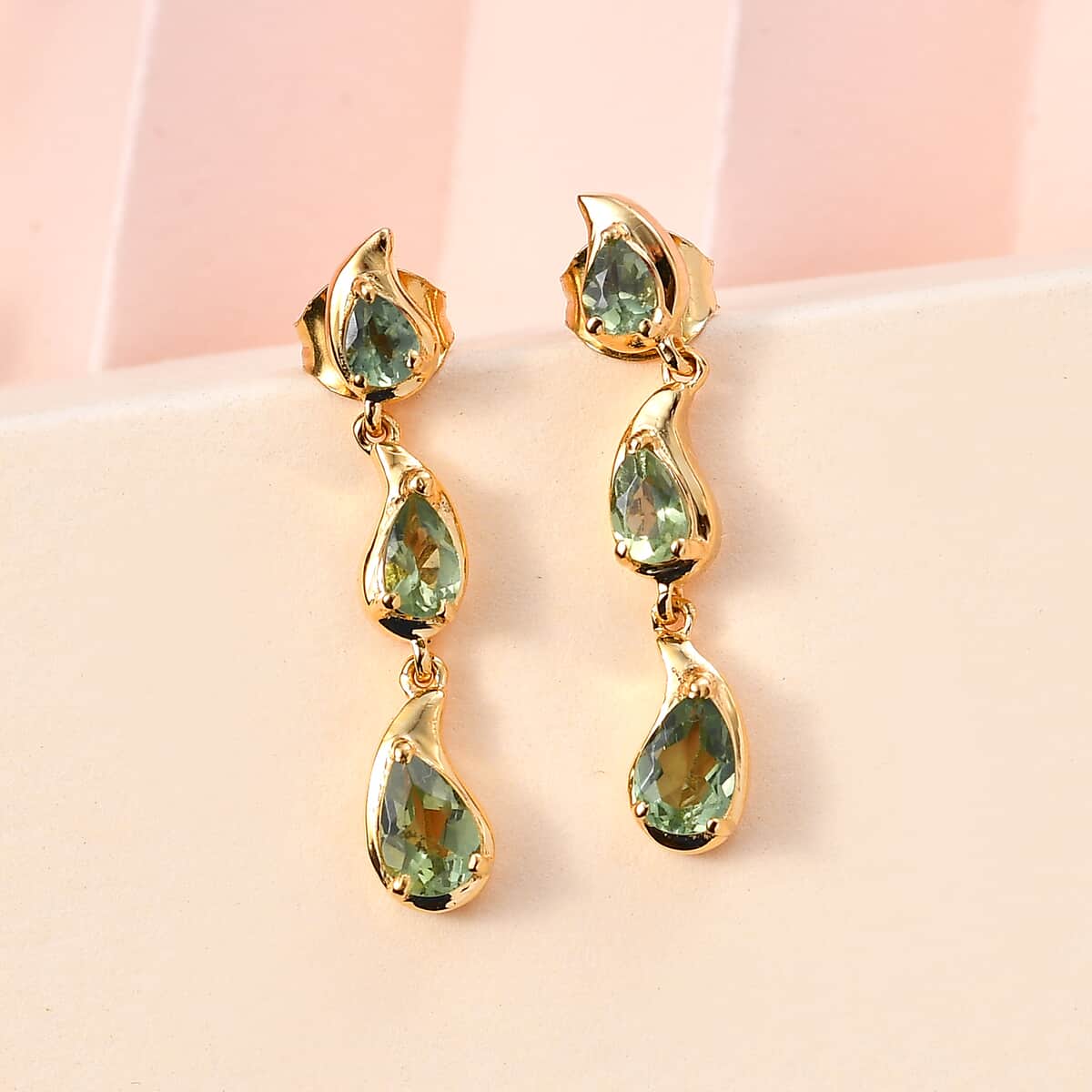 Andranomaro Green Apatite Rain Drop Earrings in 18K Vermeil Yellow Gold Over Sterling Silver 1.65 ctw image number 1