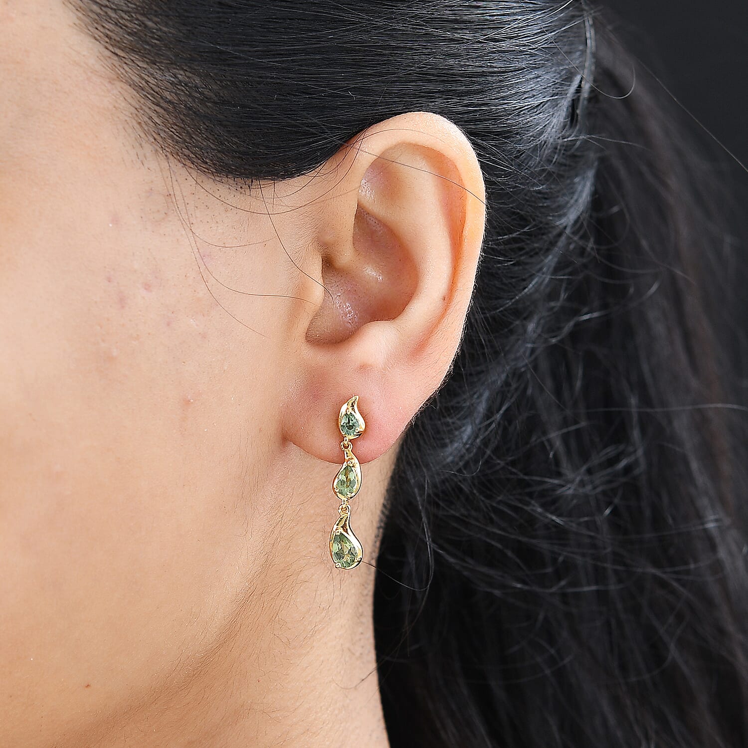 Andranomaro Green Apatite Raindrop Earrings in 18K Vermeil Yellow Gold Over Sterling Silver 1.65 ctw