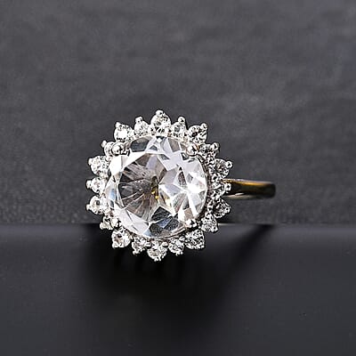 Brazilian Petalite and Multi Gemstone Sunburst Ring in Rhodium Over Sterling Silver (Size 6.0) 6.50 ctw (Del. in 10-12 Days)