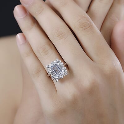 Brazilian Petalite and Multi Gemstone Sunburst Ring in Rhodium Over Sterling Silver (Size 9.0) 4.40 ctw