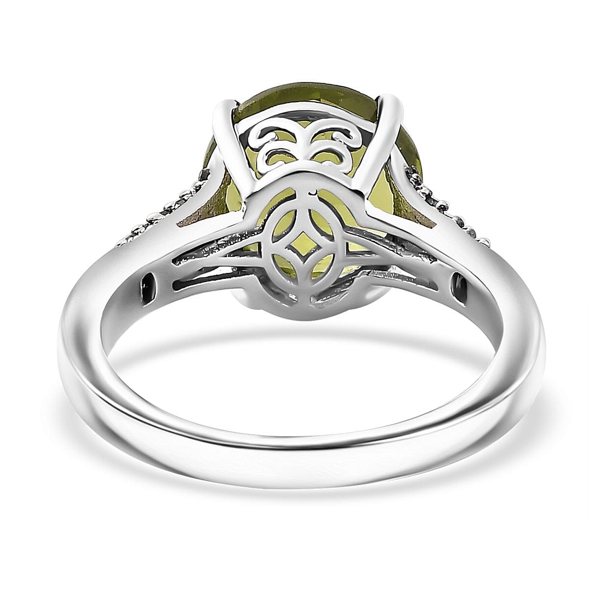 Hebei Peridot and Green Diamond Ring in Rhodium Over Sterling Silver (Size 6.0) 4.40 ctw
