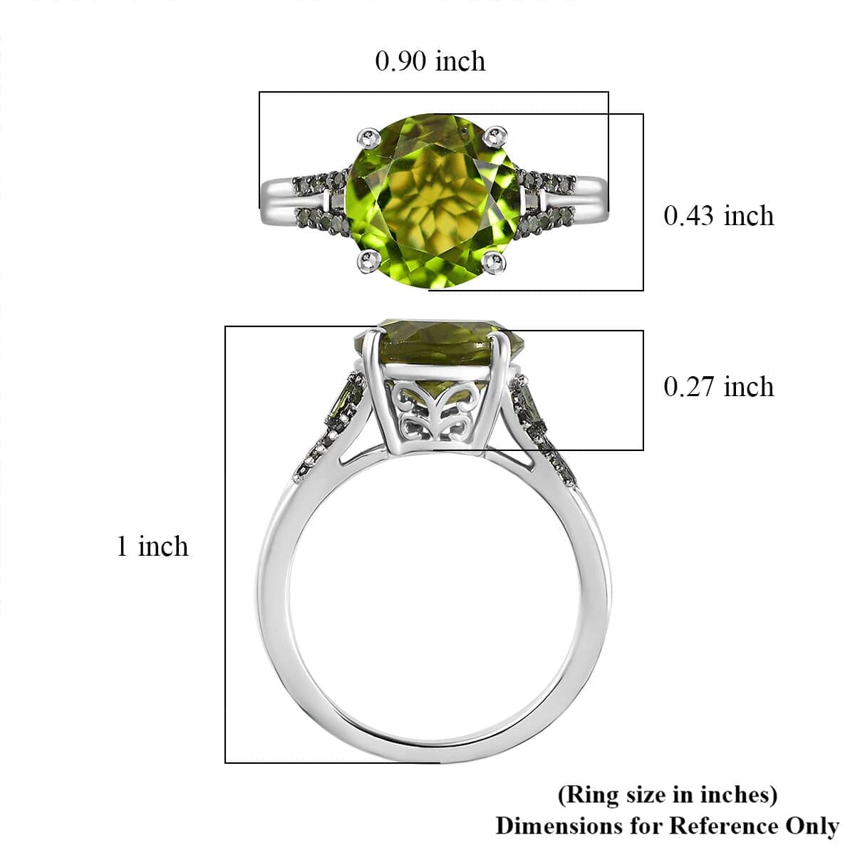 Epic Deal Peridot, Green Diamond (IR) (0.17 cts) Ring in Rhodium Over Sterling Silver (Size 6.0) 4.40 ctw image number 5