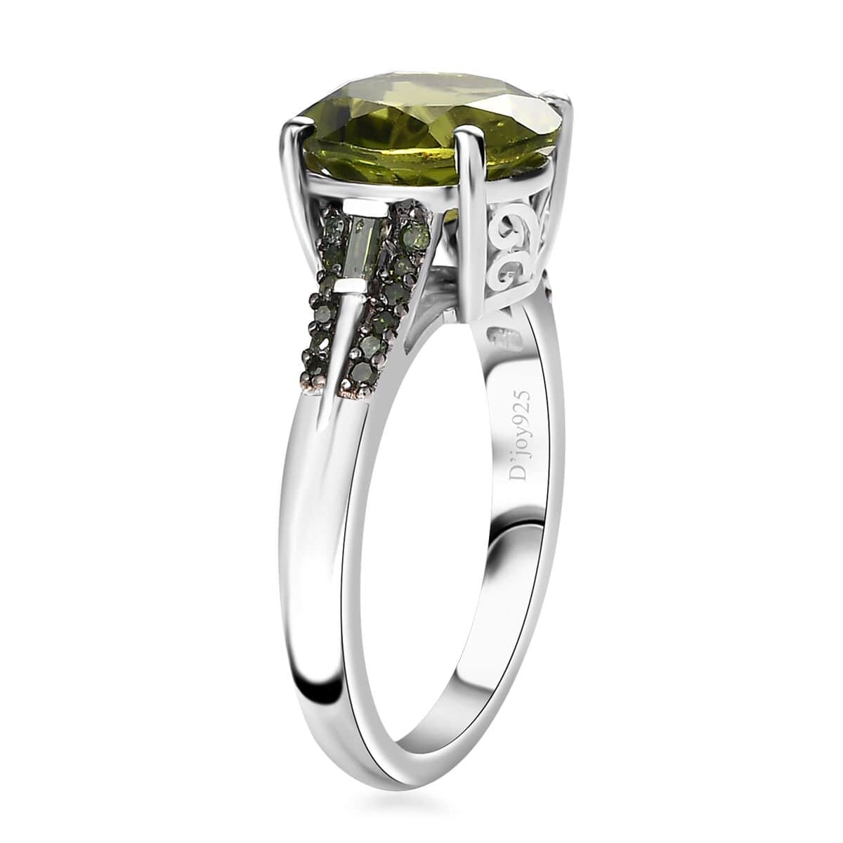 Hebei Peridot and Green Diamond Ring in Rhodium Over Sterling Silver (Size 9.0) 4.40 ctw image number 3