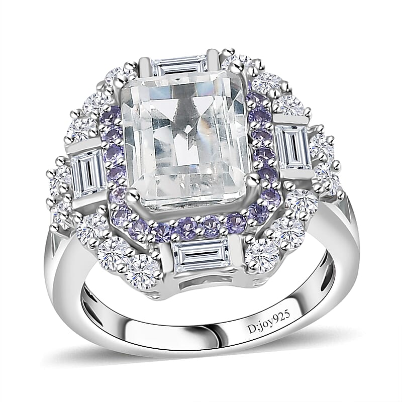 Brazilian Petalite and Multi Gemstone Vintage Glamour Ring in Rhodium Over Sterling Silver (Size 6.0) 5.30 ctw