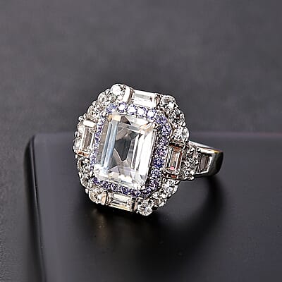 Brazilian Petalite and Multi Gemstone Vintage Glamour Ring in Rhodium Over Sterling Silver (Size 6.0) 5.30 ctw