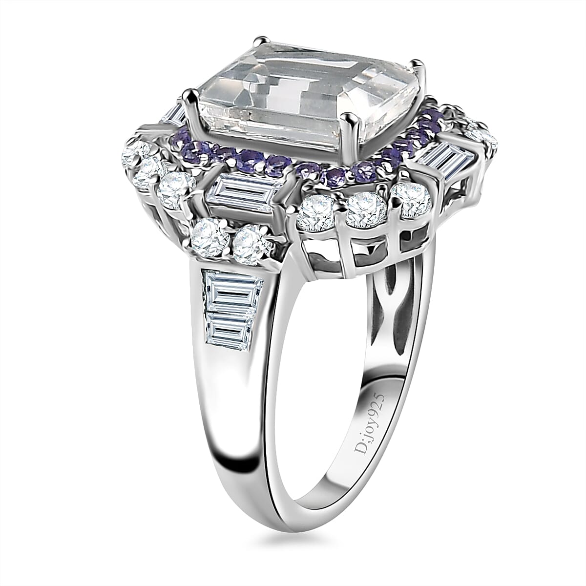 Brazilian Petalite and Multi Gemstone Vintage Glamour Ring in Rhodium Over Sterling Silver (Size 6.0) 5.30 ctw