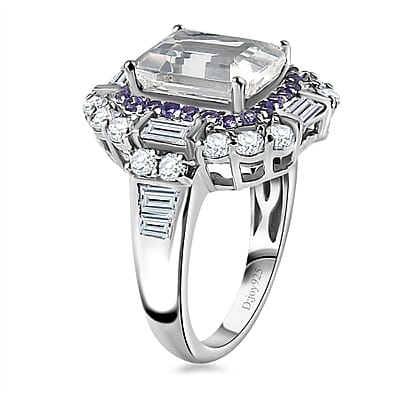Brazilian Petalite and Multi Gemstone Vintage Glamour Ring in Rhodium Over Sterling Silver (Size 6.0) 5.30 ctw