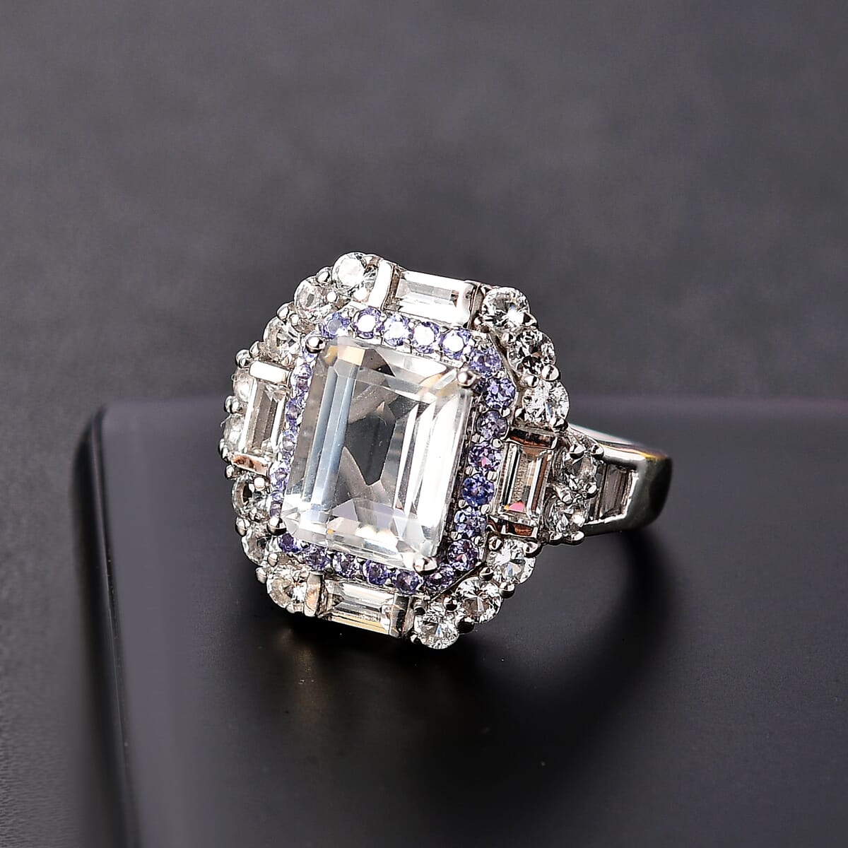 Brazilian Petalite and Multi Gemstone Vintage Glamour Ring in Rhodium Over Sterling Silver (Size 8.0) 5.30 ctw image number 1